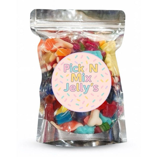 Packaged pick n mix jelly sweets with a branded label on a white background